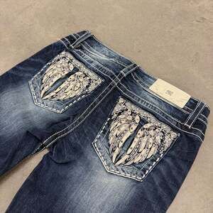 Miss Me Low Rise Slim Bootcut Angel Wing Embellished Jeans Size 27 Style